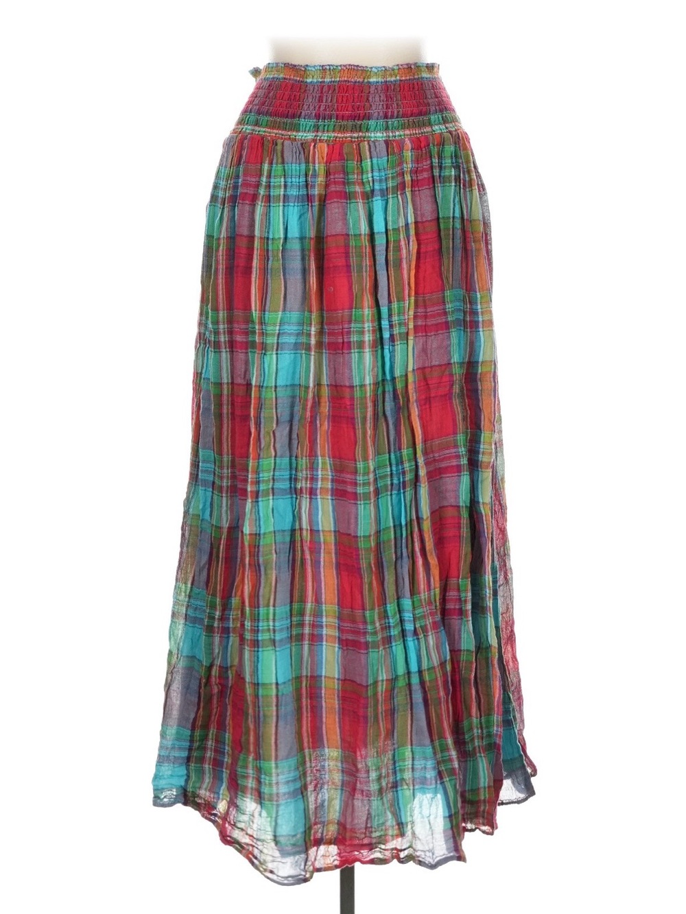Polo Ralph Lauren Madras Maxi Skirt Plaid Cotton Gauze Smocked Boho Long Size L - Picture 2 of 5